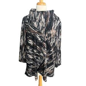 Ali Miles Tunic Top Cowl Neck Pullover Abstract Artsy Textured 3/4 Sleeve Large